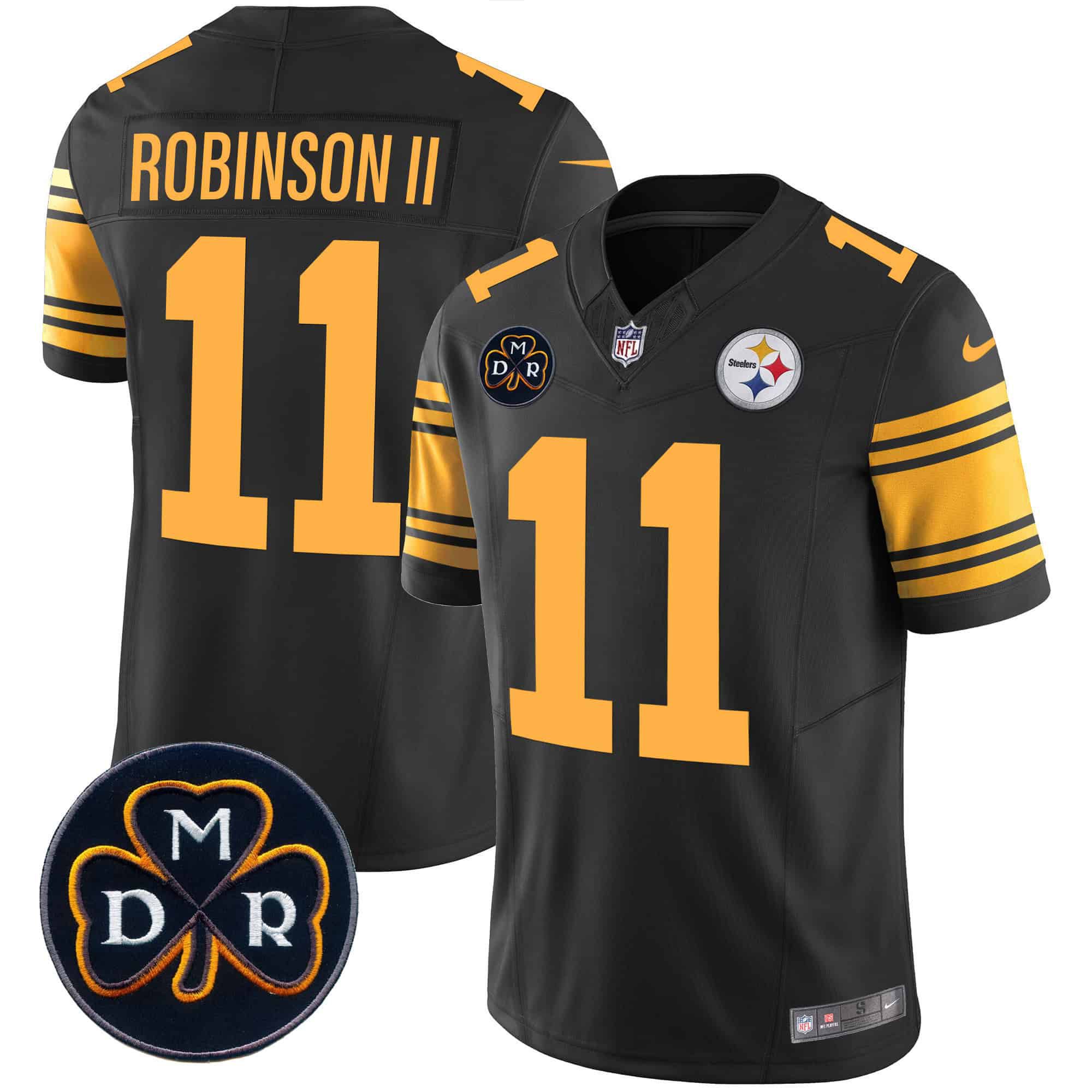 Men Pittsburgh Steelers #11 Robinson ii Black 2024 Nike DMR Patch Vapor Limited NFL Jersey style 2